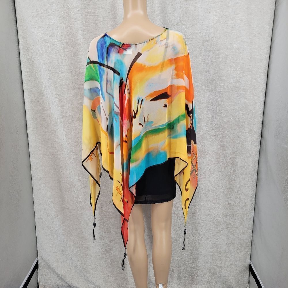 Abstract Print Lightweight Poncho - Multicolor - Picture 8 of 13